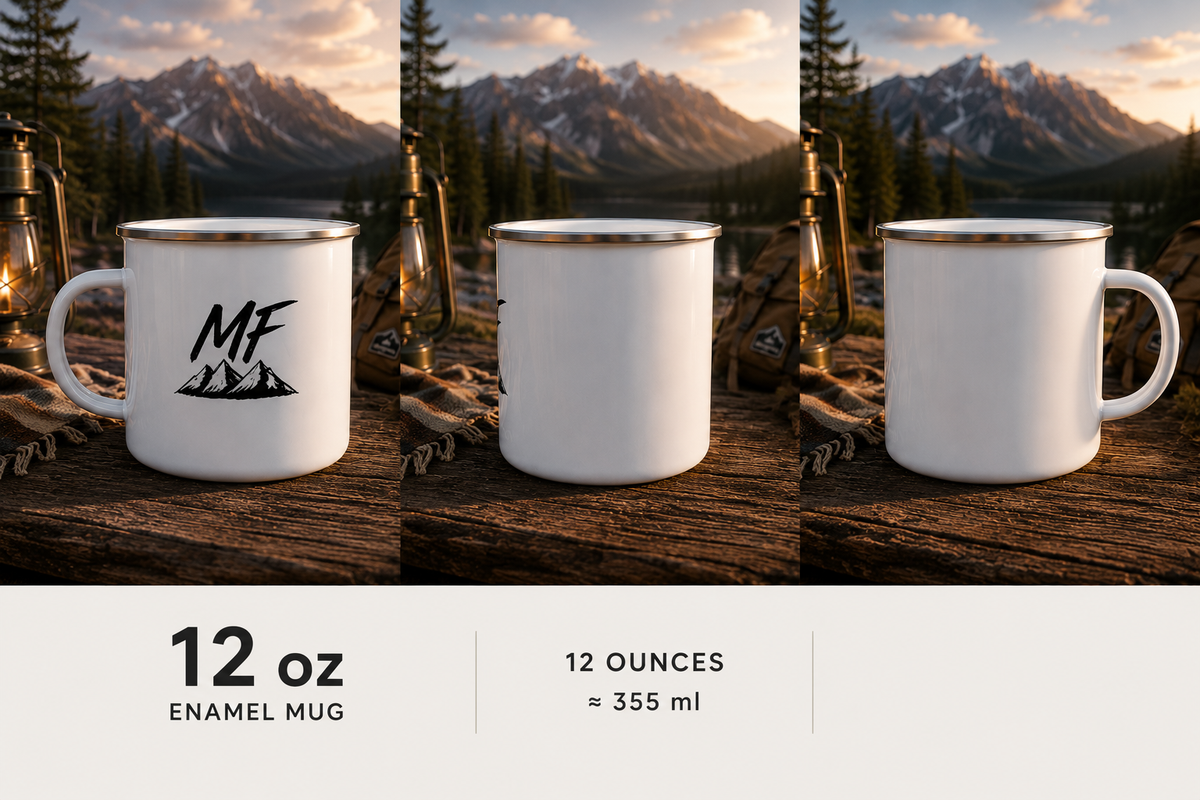 Mountain Enamel Camping Mug | Minimal Outdoor Coffee Cup, Hiking Camp Mug