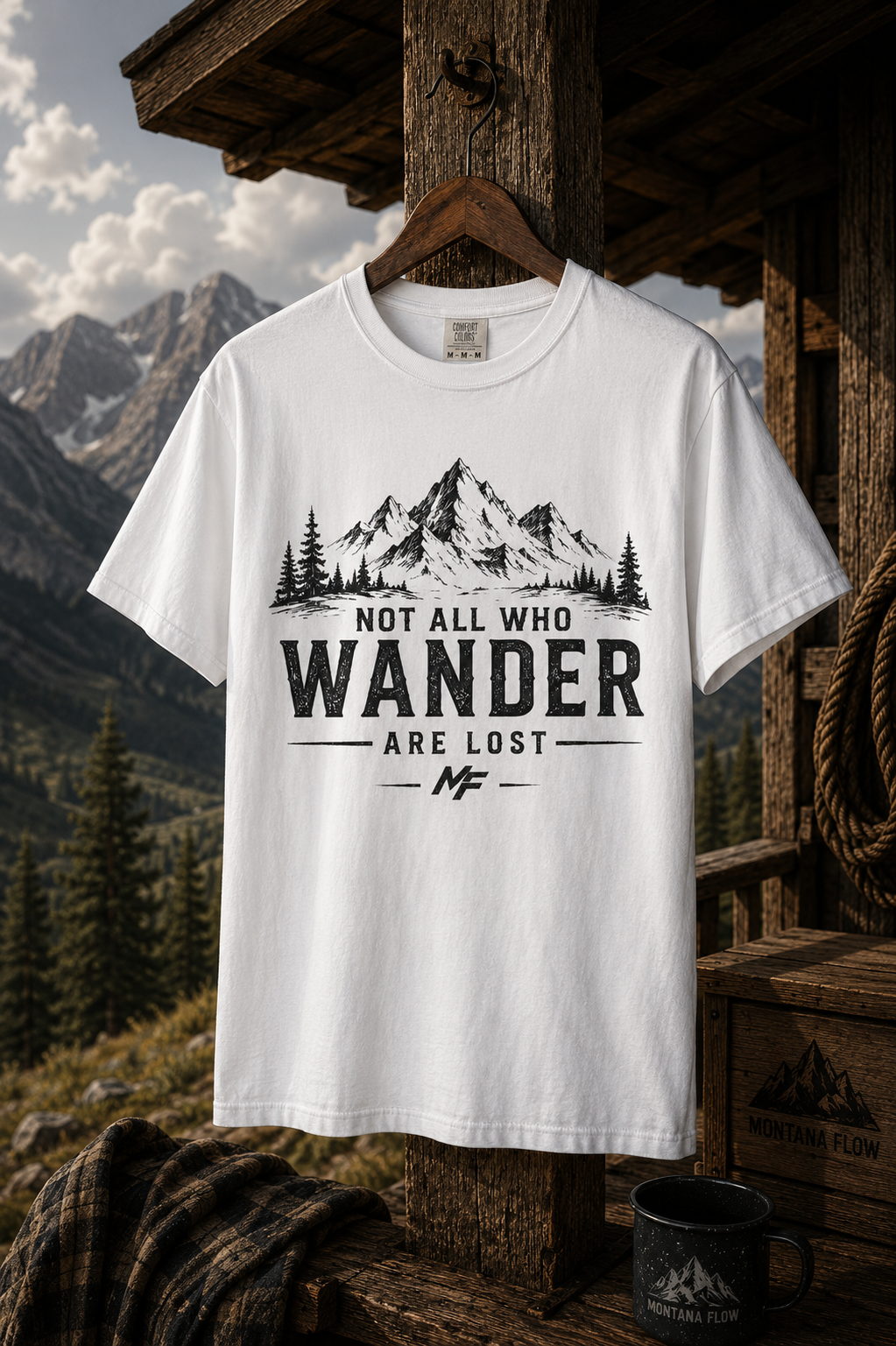 T-shirt « Not All Who Wander Are Lost » | T-shirt graphique aventure en montagne