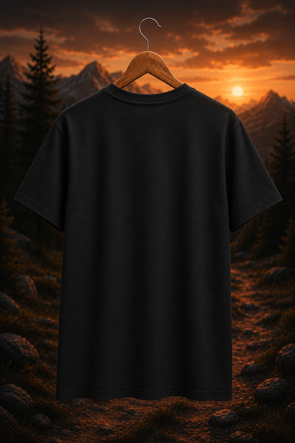T-shirt aventure montagne au coucher du soleil | T-shirt graphique camping à moto | T-shirt paysage nature boussole | Cadeau explorateur plein air