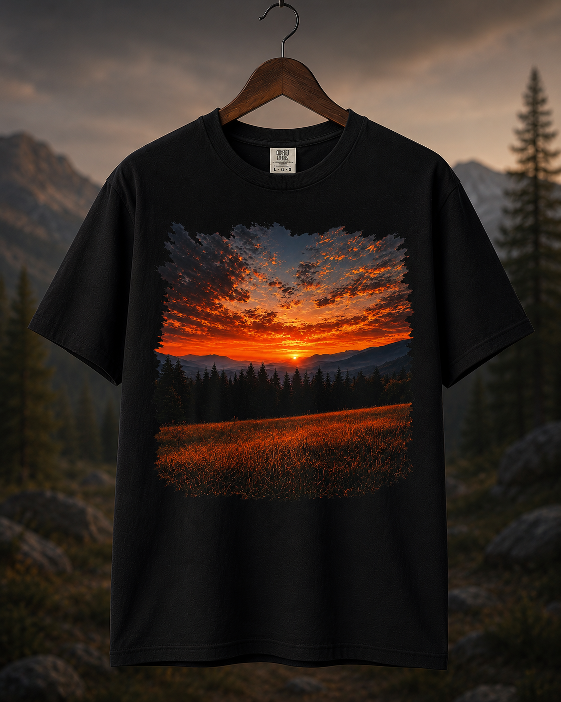 Là où finit le jour | T-shirt graphique vintage coucher de soleil en montagne