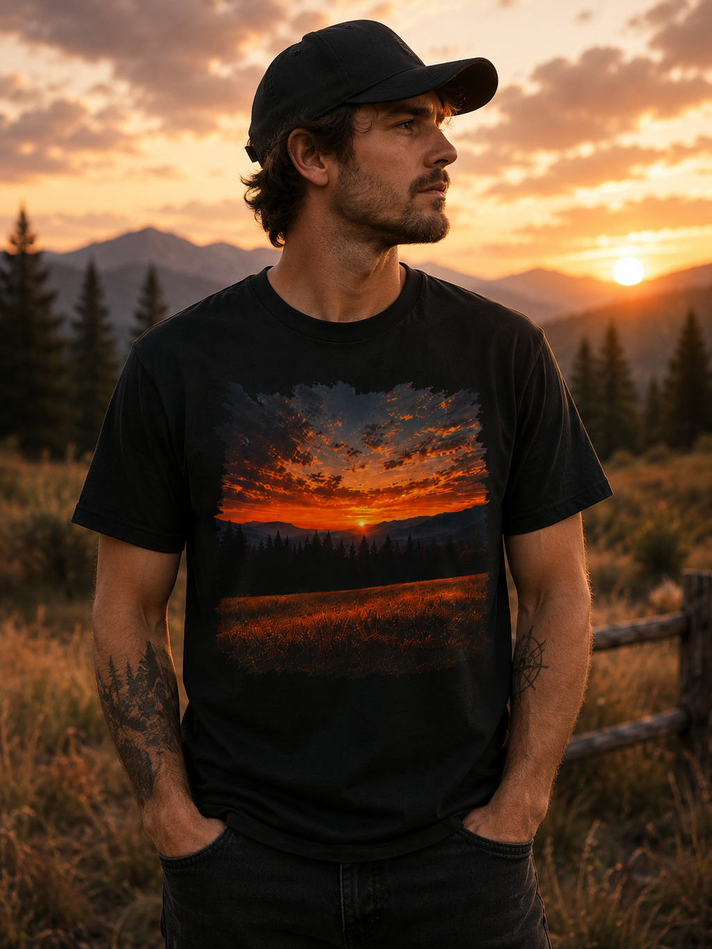 Where the Day Ends | Vintage Mountain Sunset Graphic T-Shirt