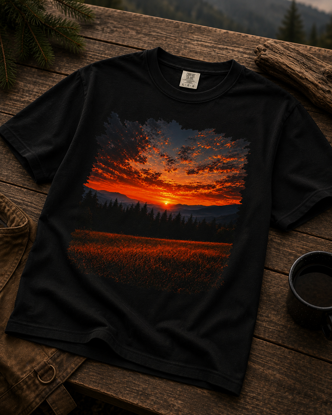 Là où finit le jour | T-shirt graphique vintage coucher de soleil en montagne