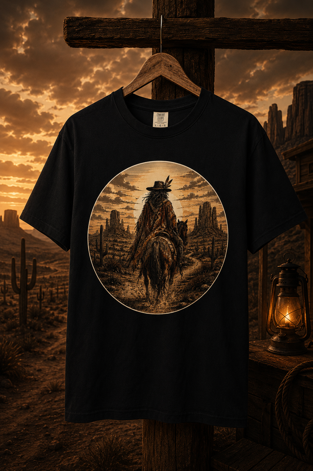 Desert Spirit Rider Vintage Western Graphic T-Shirt, Shaman graphic, Road trip tee.