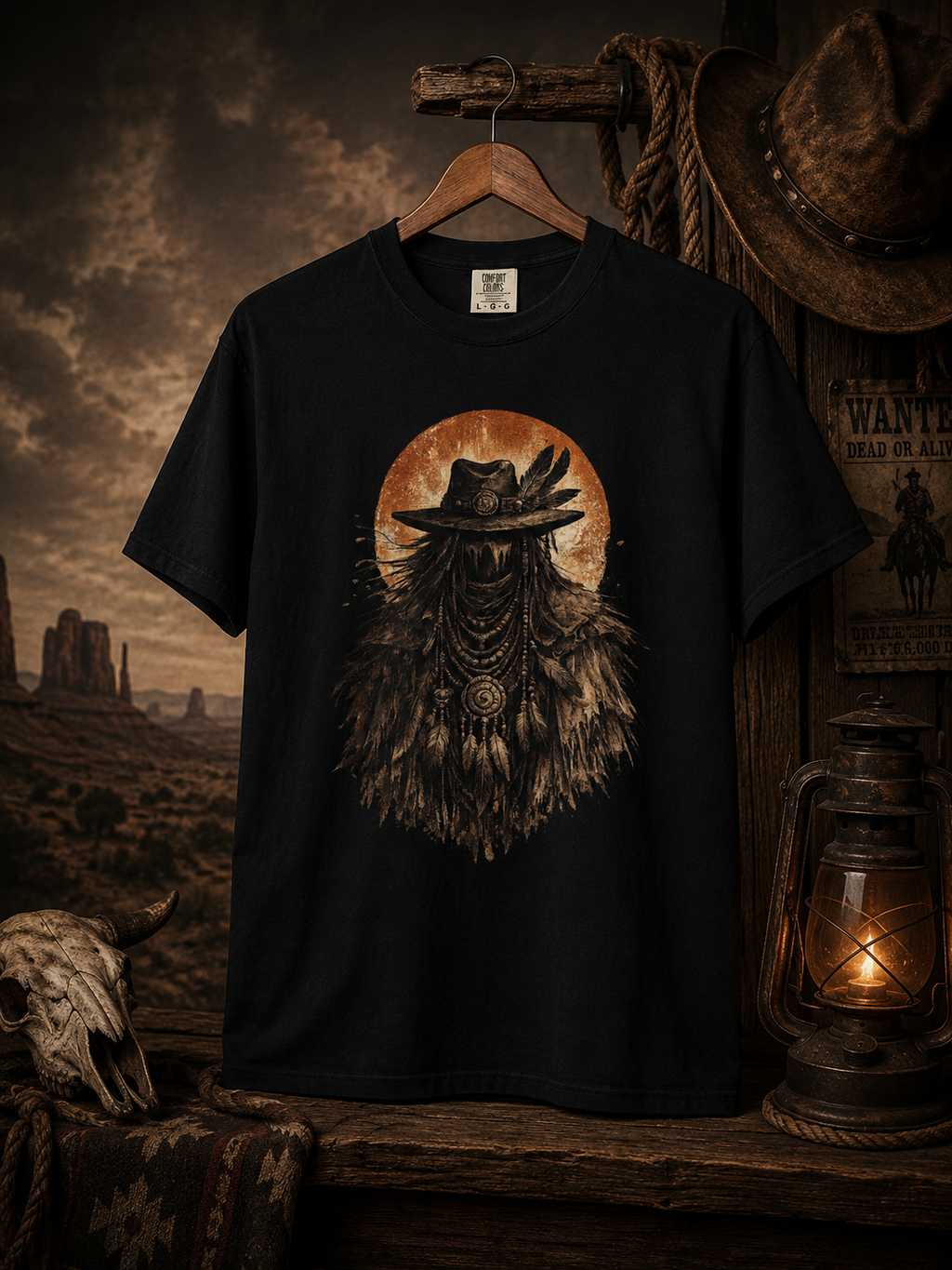 Dark Western Spirit Walker T-Shirt, Vintage Cowboy Shaman Graphic Tee