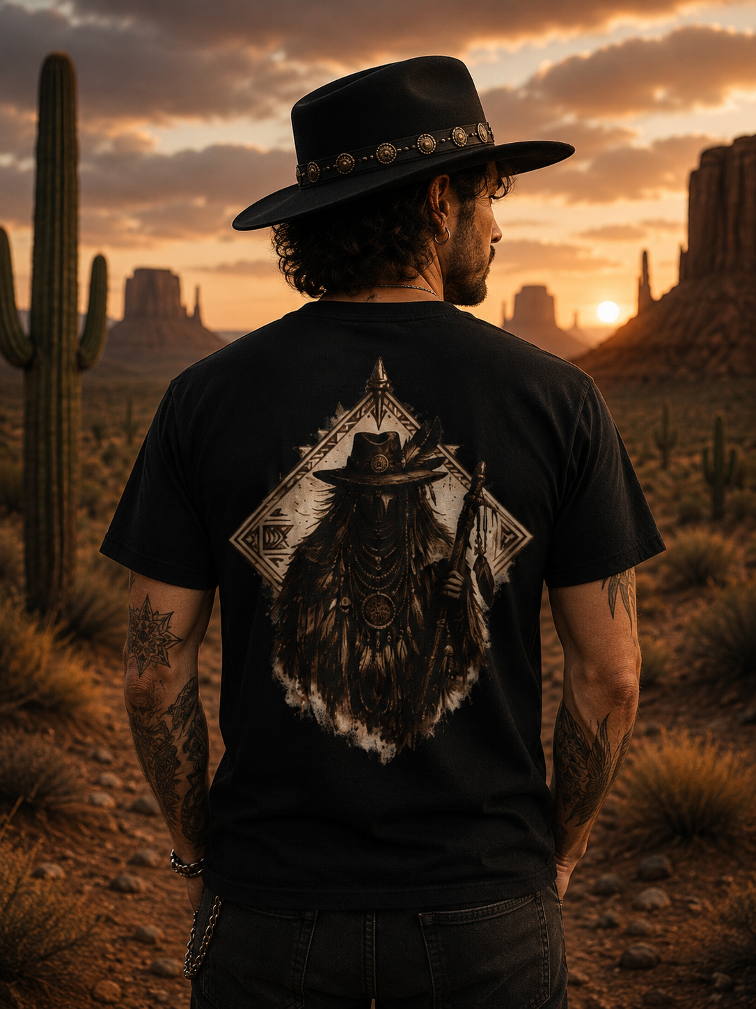 Chemise de shaman de l'Ouest, T-shirt avec imprimé Spirit Walker dans le dos, t-shirt graphique cow-boy tribal, vêtement western vintage, cadeau du désert