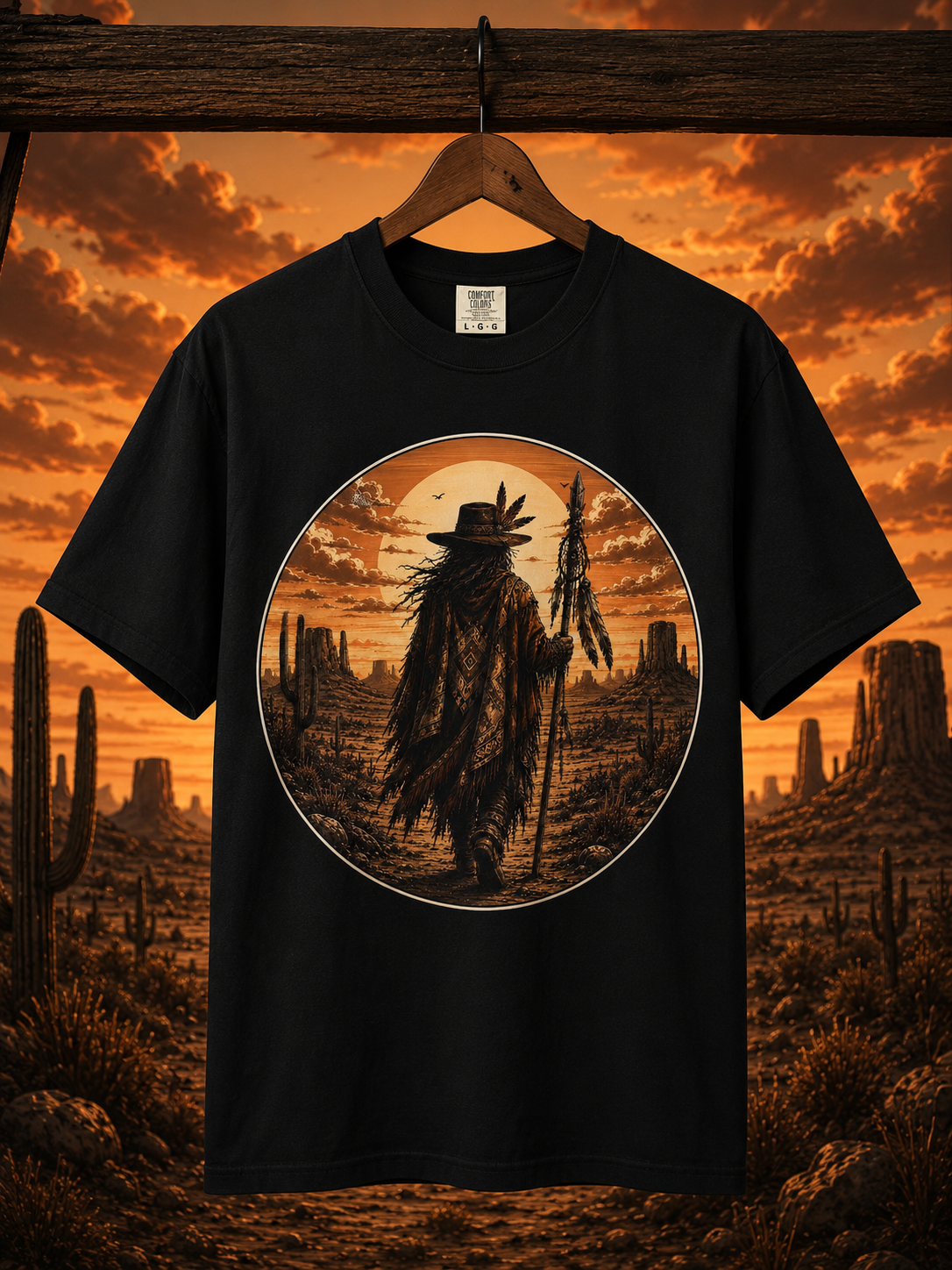 Chemise coucher de soleil dans le désert chamanique de l'Ouest | T-shirt graphique Spirit Walker | Vêtements western vintage