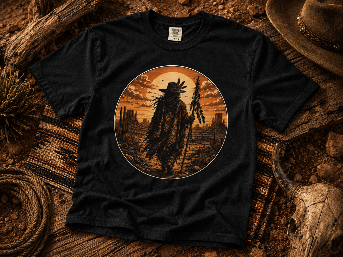 Chemise coucher de soleil dans le désert chamanique de l'Ouest | T-shirt graphique Spirit Walker | Vêtements western vintage
