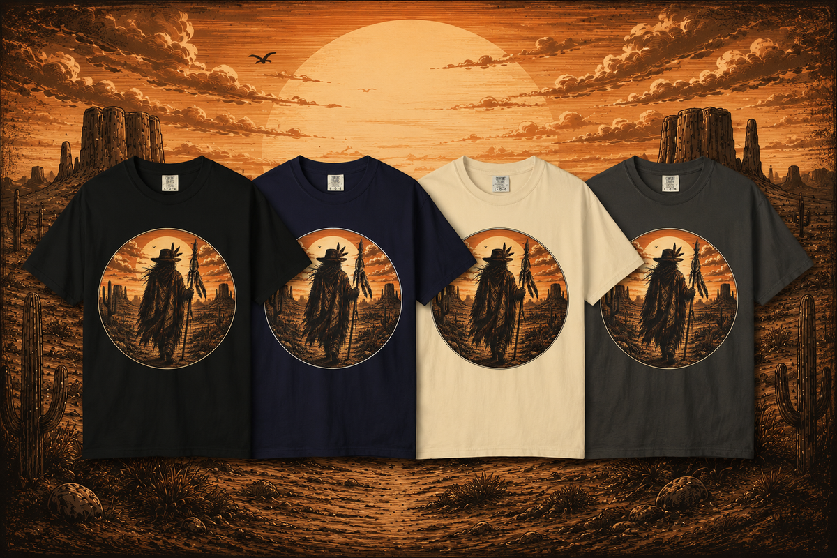 Chemise coucher de soleil dans le désert chamanique de l'Ouest | T-shirt graphique Spirit Walker | Vêtements western vintage