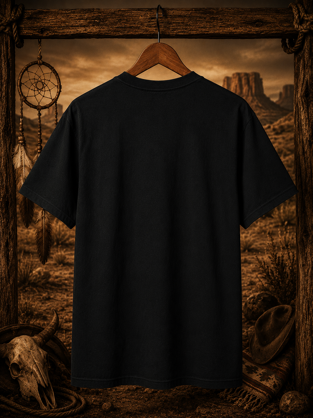 T-shirt loup chamanique western, t-shirt graphique totem animal amérindien, t-shirt cowboy mystique, chemise western bohème
