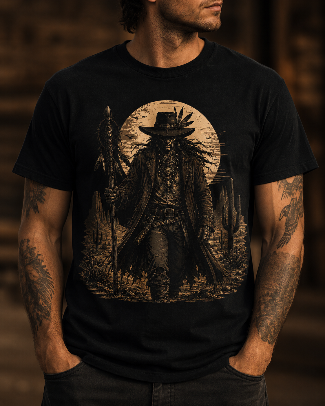 T-shirt Spirit Walker | T-shirt graphique chaman occidental | T-shirt aventurier du désert | T-shirt cow-boy gothique