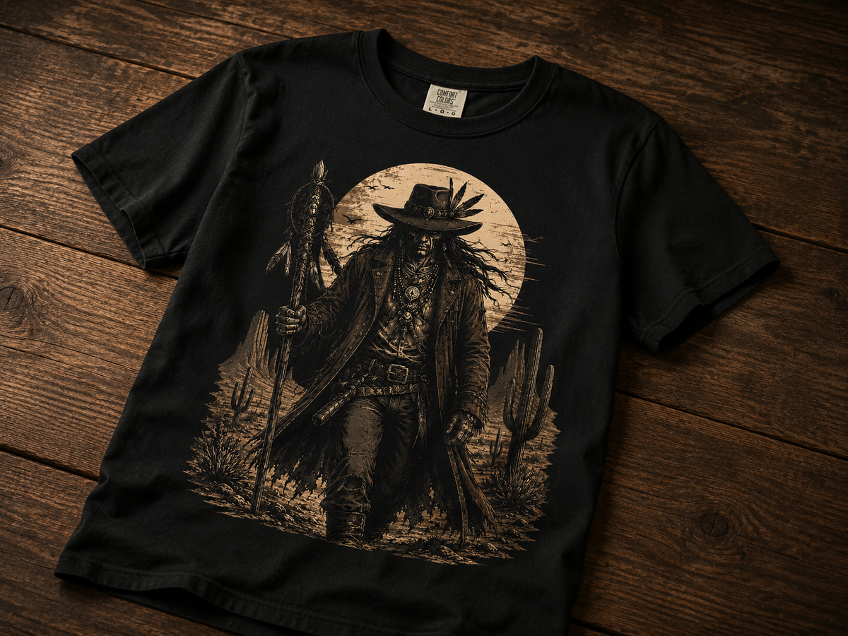 T-shirt Spirit Walker | T-shirt graphique chaman occidental | T-shirt aventurier du désert | T-shirt cow-boy gothique