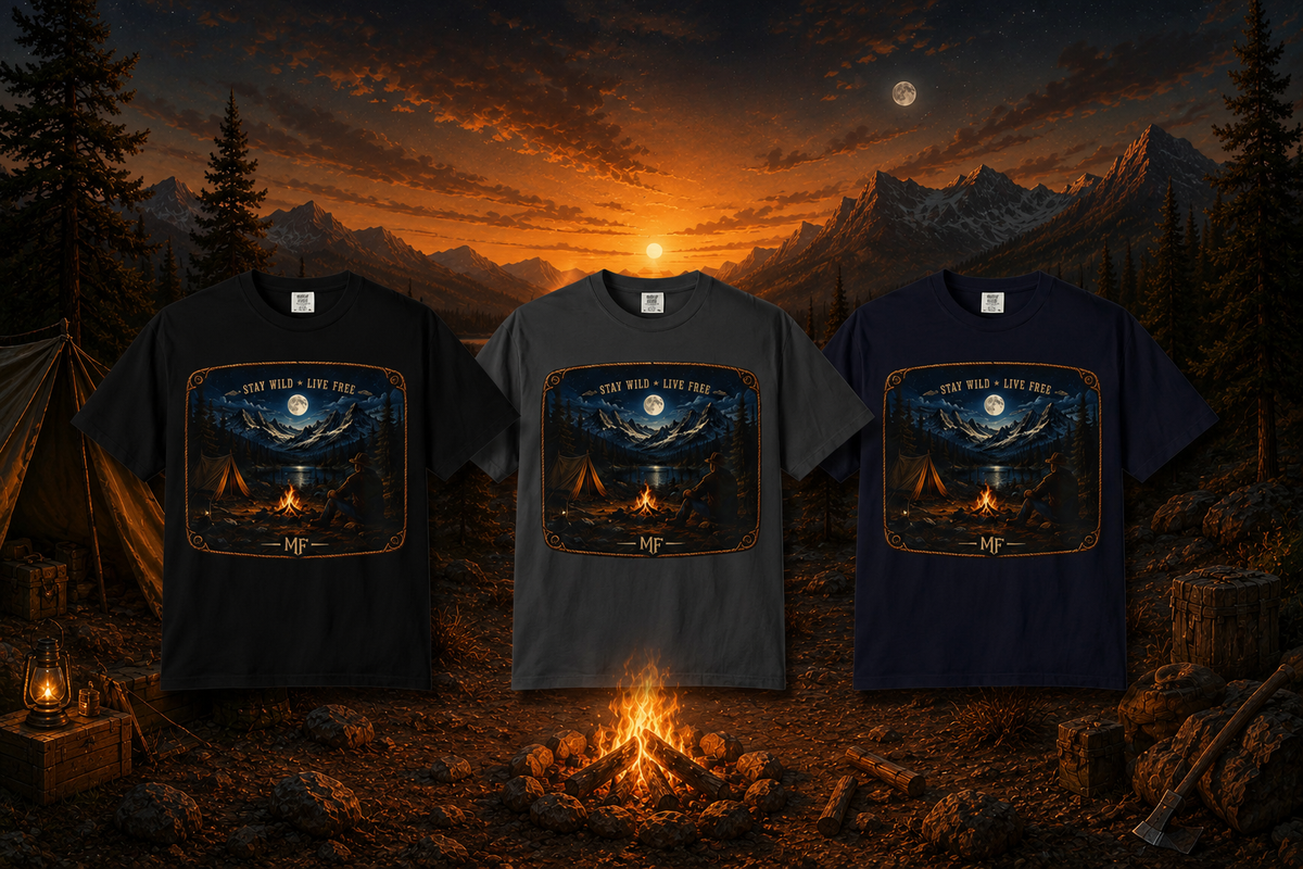 Camping Under The Stars T-Shirt | Mountain Campfire Nature Graphic Tee, Stay Wild Live Free