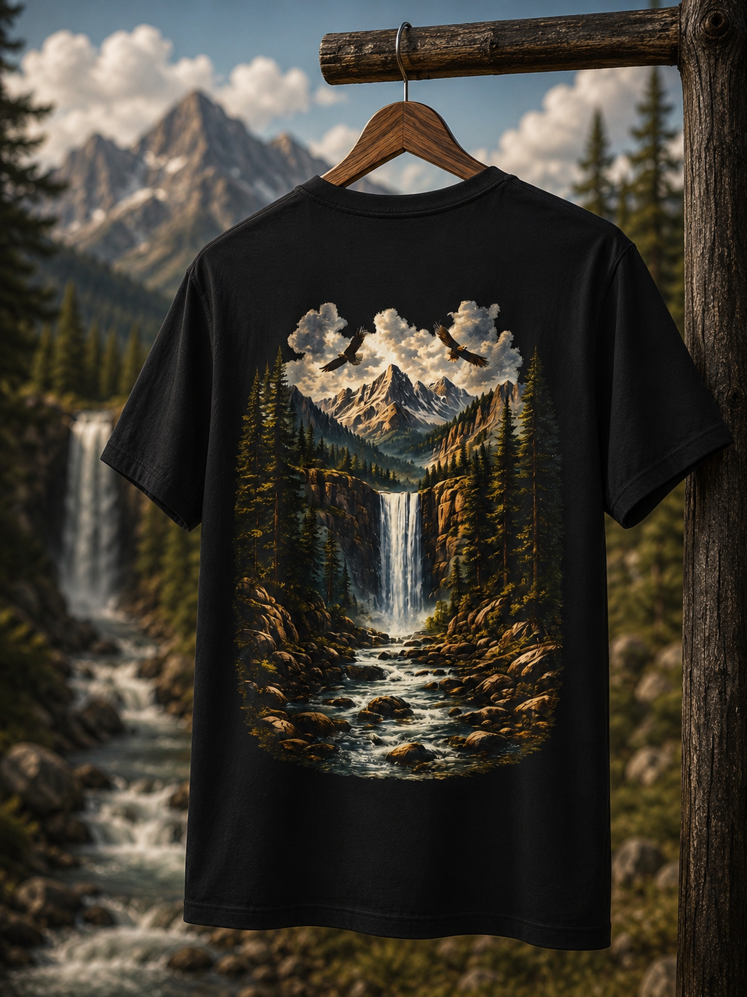 T-shirt cascade de montagne du Montana | T-shirt paysage naturel pittoresque
