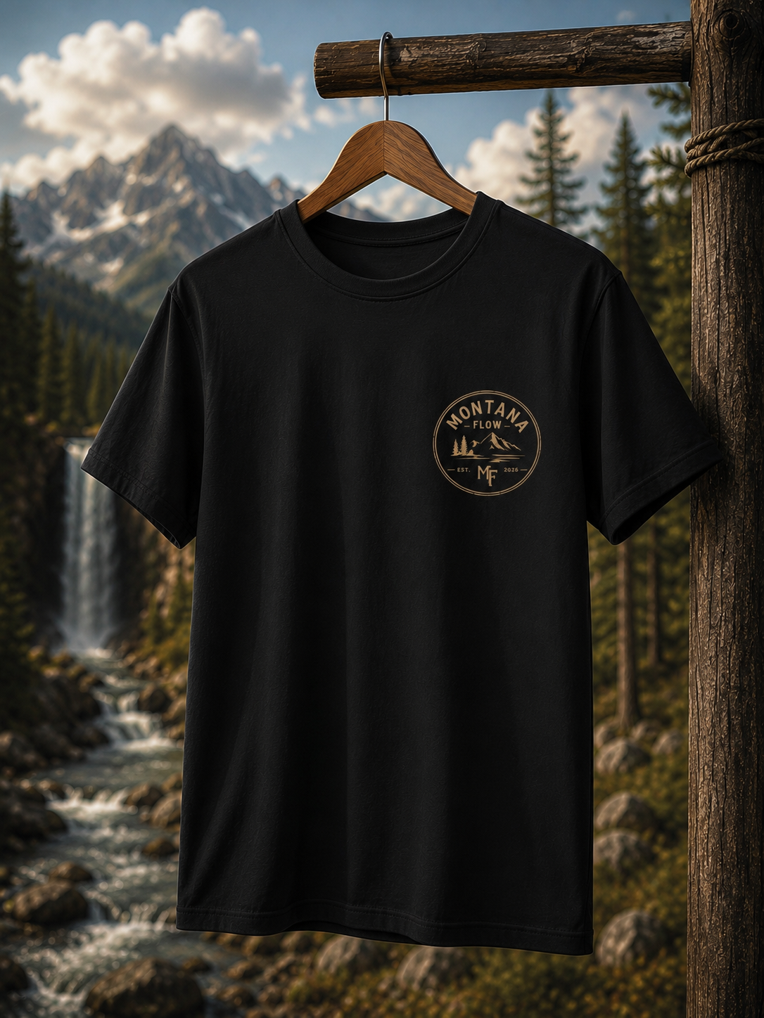 T-shirt cascade de montagne du Montana | T-shirt paysage naturel pittoresque