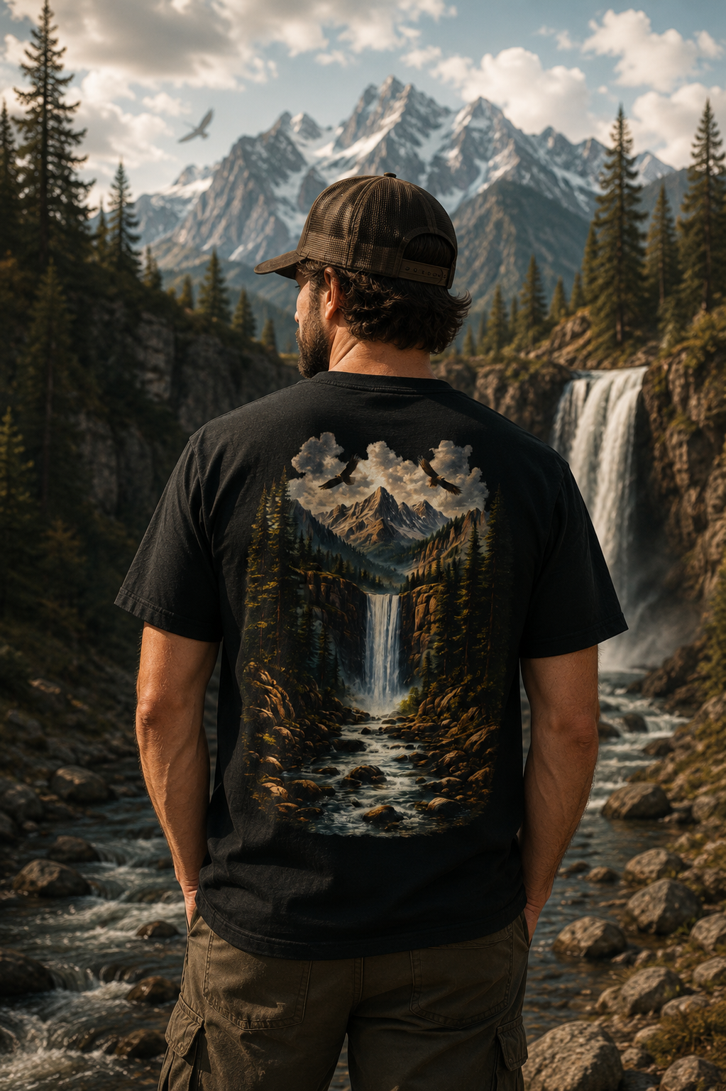 T-shirt cascade de montagne du Montana | T-shirt paysage naturel pittoresque