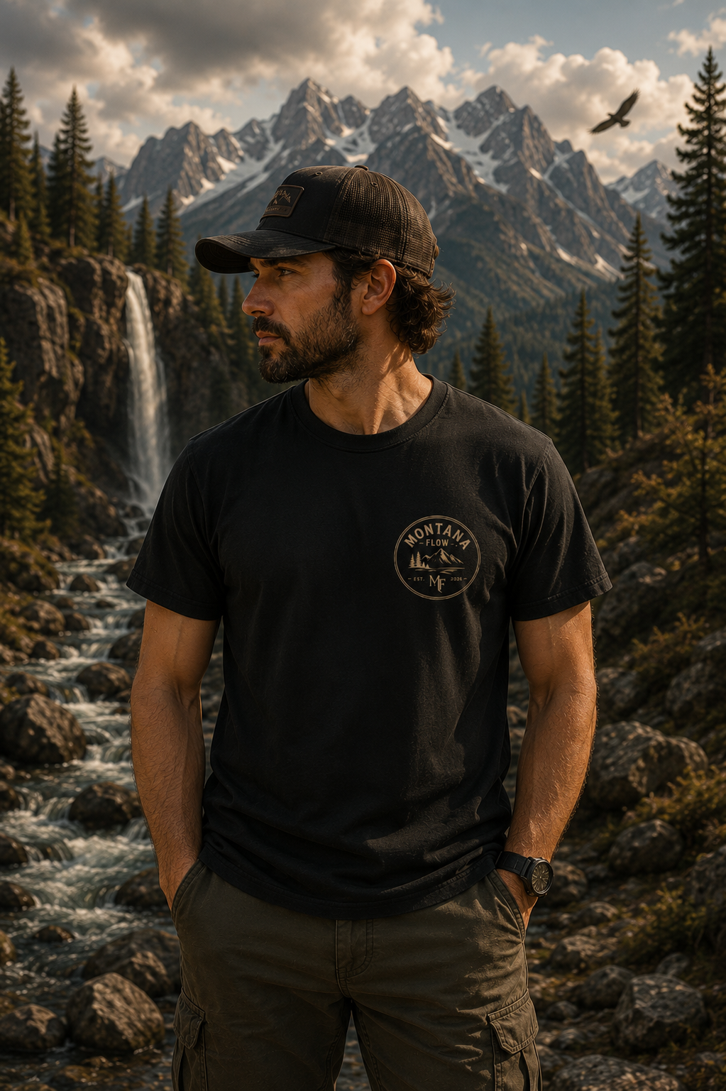 T-shirt cascade de montagne du Montana | T-shirt paysage naturel pittoresque