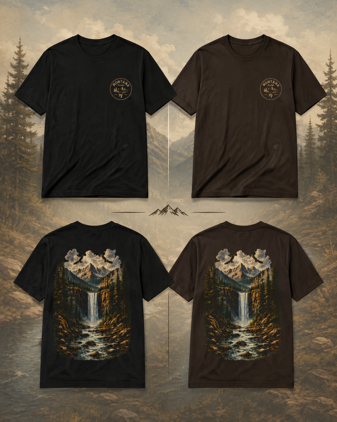 T-shirt cascade de montagne du Montana | T-shirt paysage naturel pittoresque