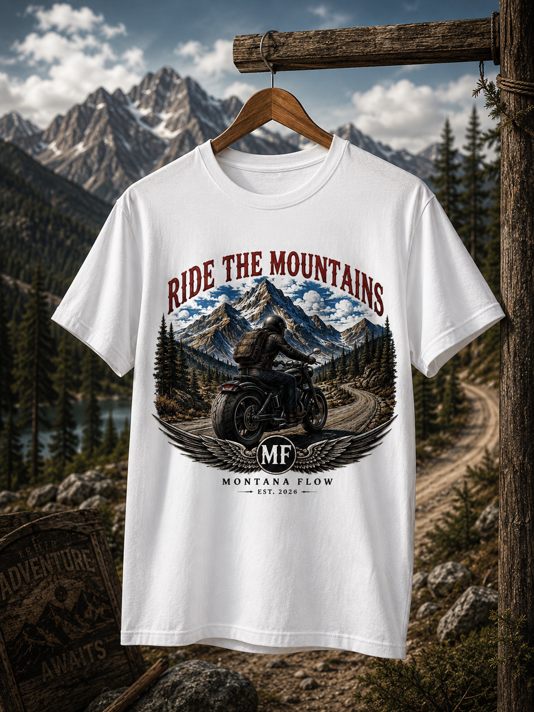 T-shirt de moto « Ride The Mountains » | Tee-shirt d'aventure Montana Flow