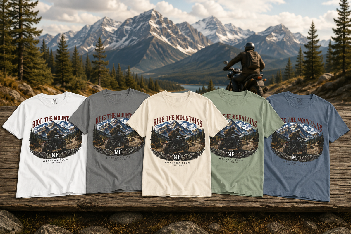 T-shirt de moto « Ride The Mountains » | Tee-shirt d'aventure Montana Flow