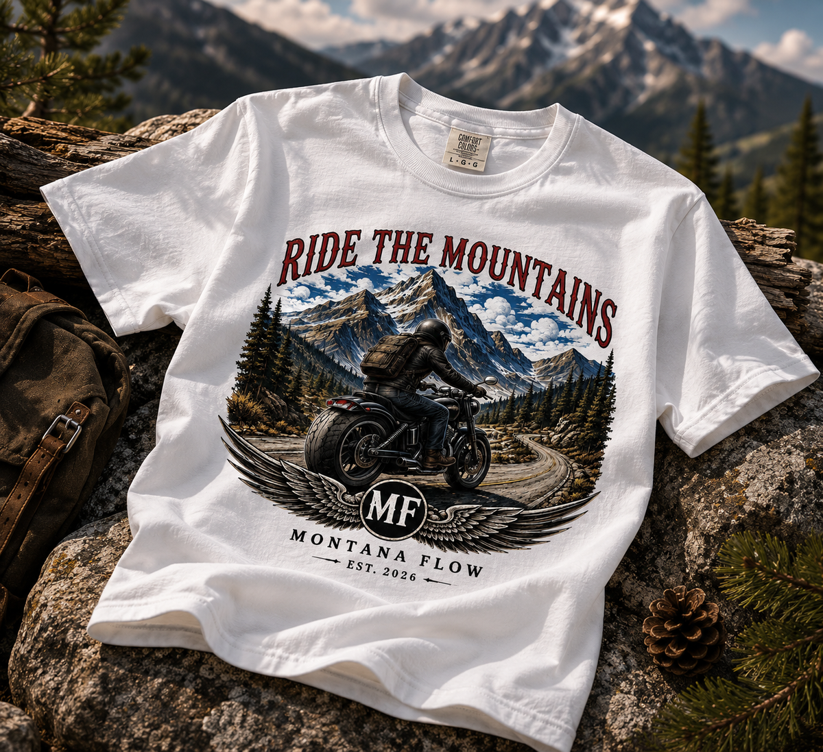 T-shirt de moto « Ride The Mountains » | Tee-shirt d'aventure Montana Flow