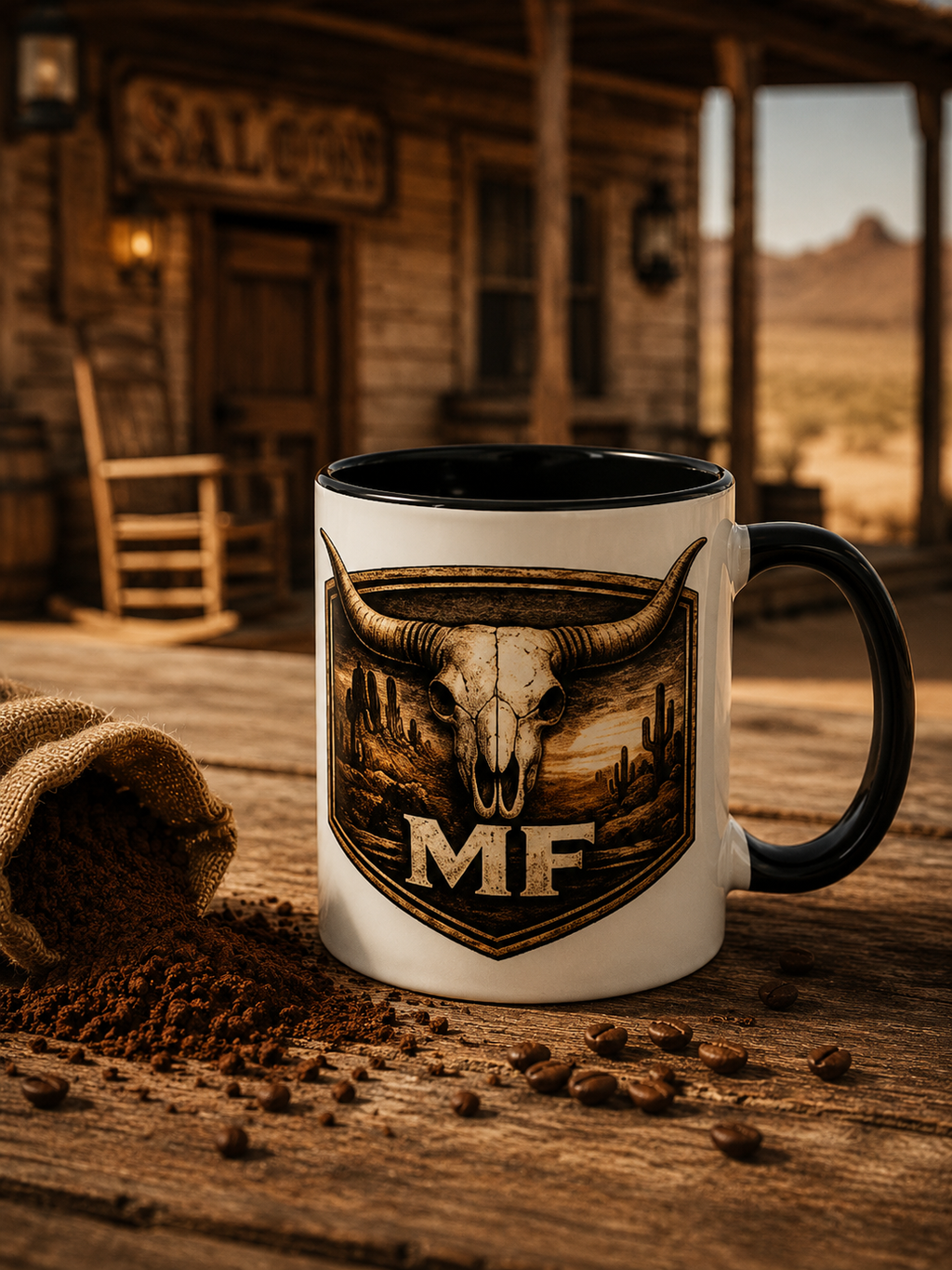 Western Longhorn Skull Mug | Rustic Cowboy Coffee Cup | Montana Flow