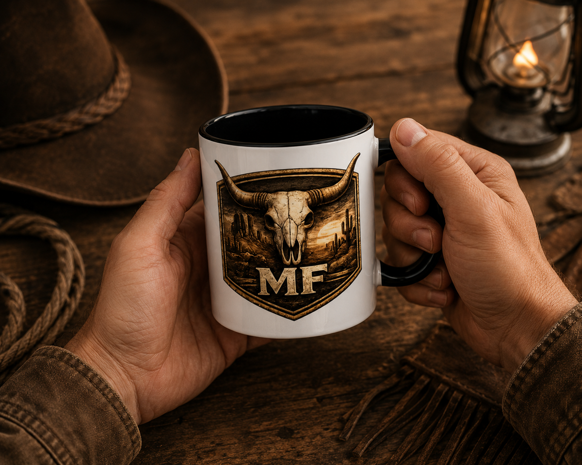 Western Longhorn Skull Mug | Rustic Cowboy Coffee Cup | Montana Flow