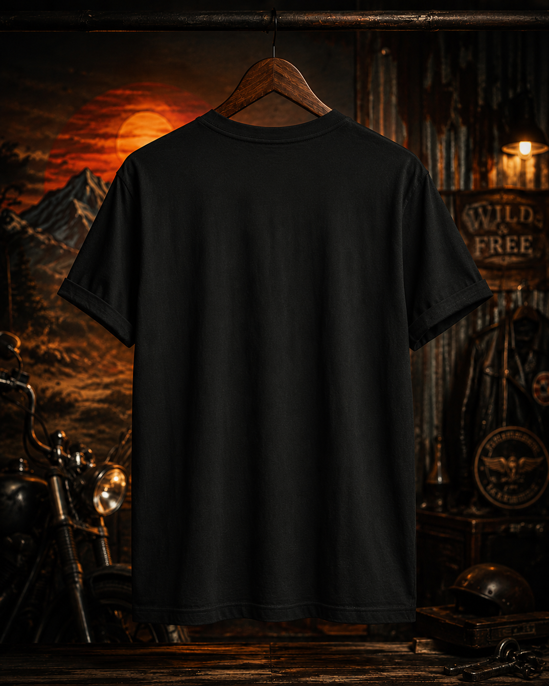 T-shirt de moto Montana Flow Longhorn Skull Sunset | T-shirt graphique Ride Free