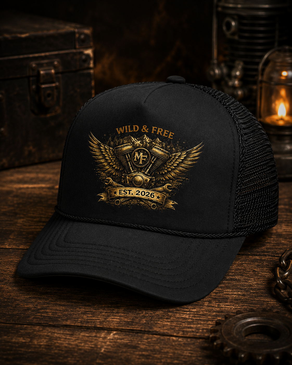 Wild Free Trucker Hat Vintage Biker Cap for Riders, Motorcycle Lifestyle Gift, Montana Flow