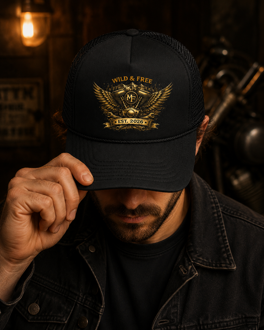 Wild Free Trucker Hat Vintage Biker Cap for Riders, Motorcycle Lifestyle Gift, Montana Flow