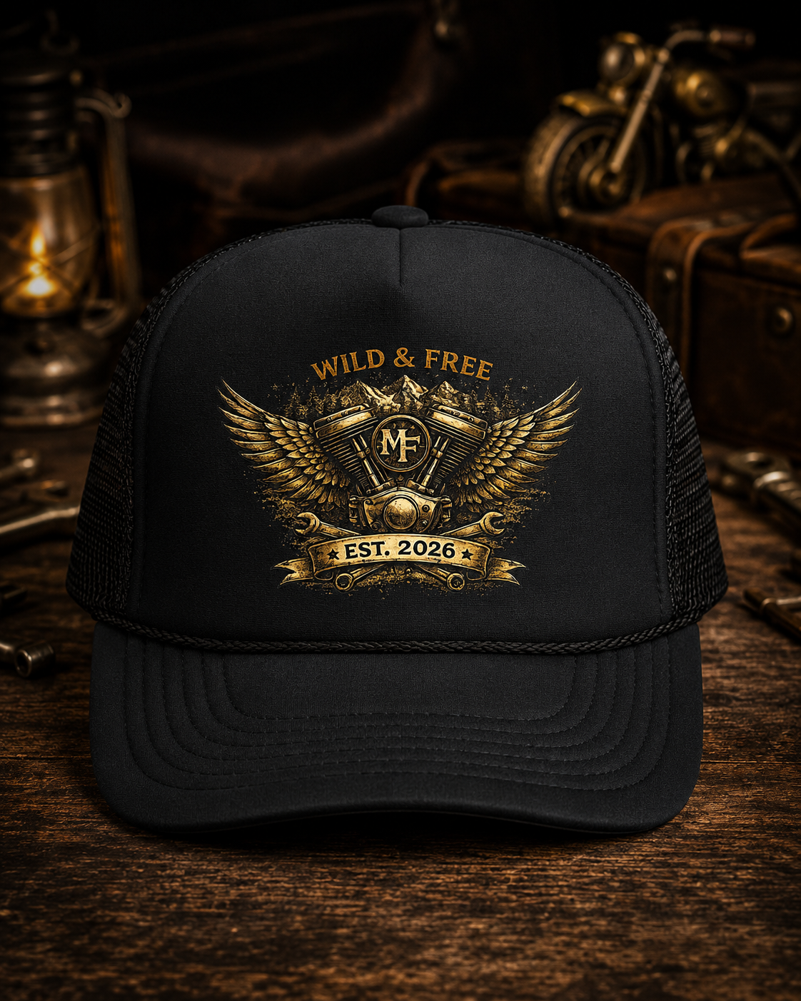 Wild Free Trucker Hat Vintage Biker Cap for Riders, Motorcycle Lifestyle Gift, Montana Flow