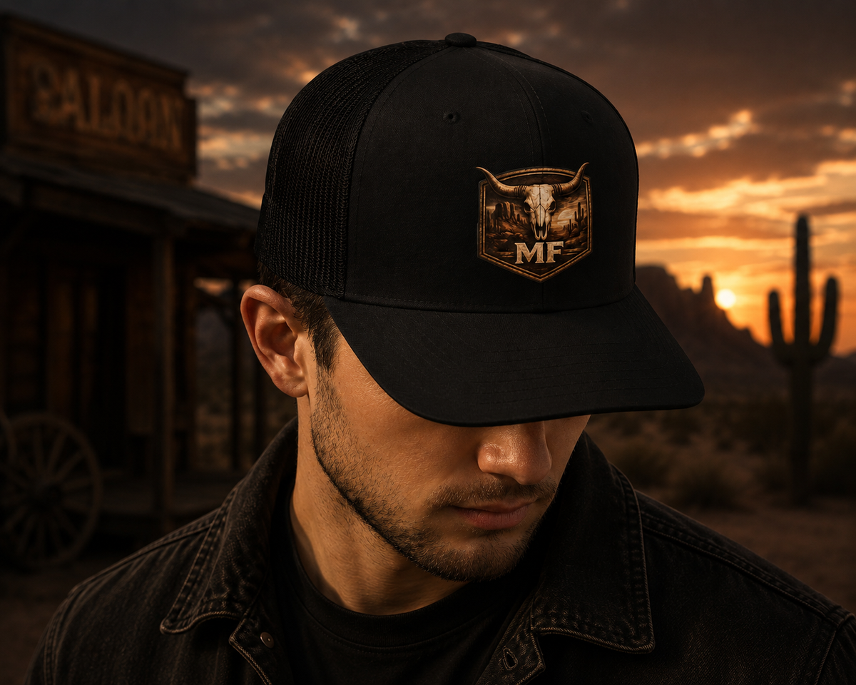 Desert Legacy | Vintage Western Trucker Hat with Bull Skull Patch