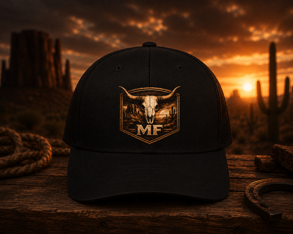 Héritage du désert | Casquette vintage style trucker western avec écusson crâne de taureau