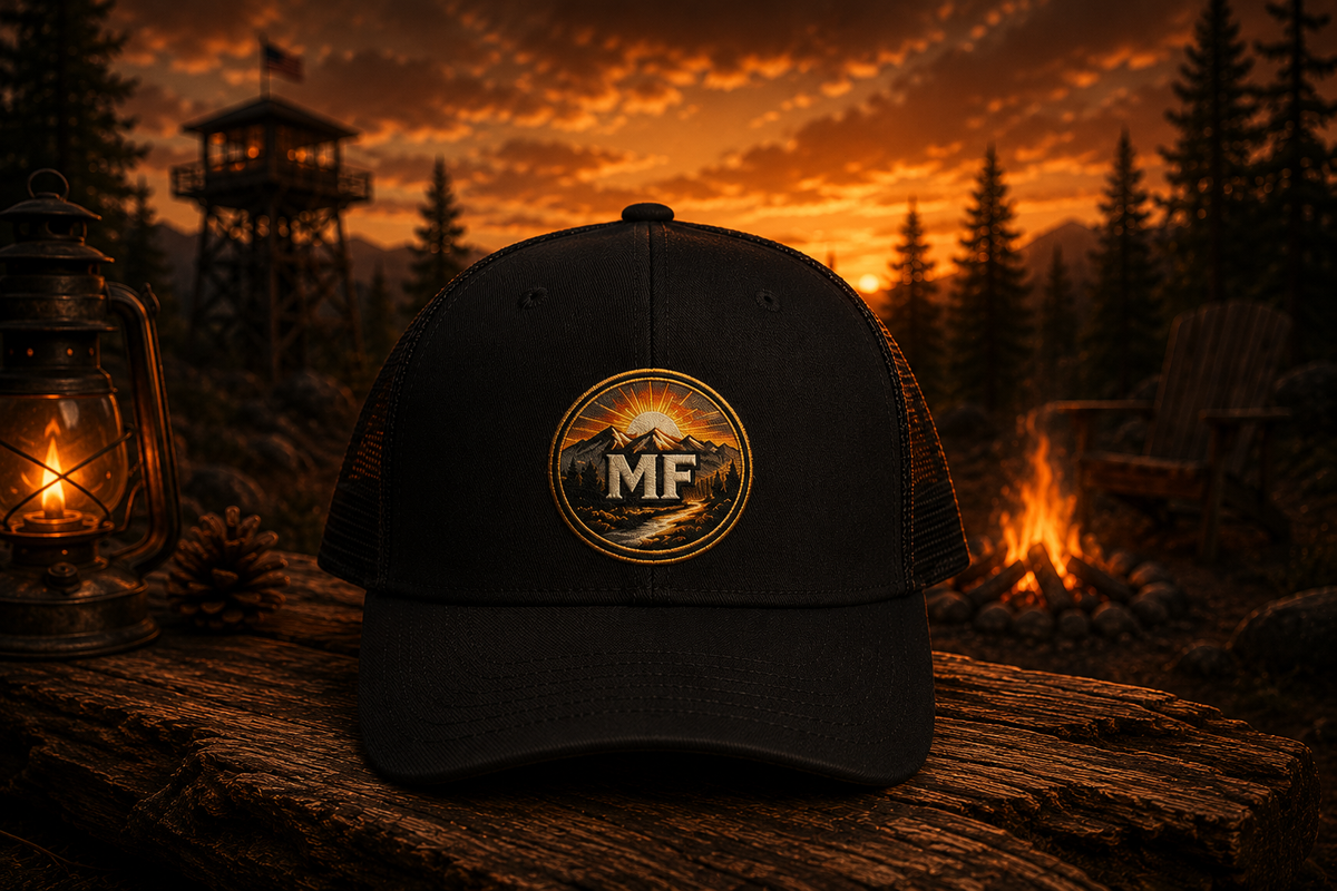 Fire Lookout Tower Trucker Hat, Camping Hat, Mountain Forest Cap, Outdoor Adventure Hat, Embroidered Hiking Cap