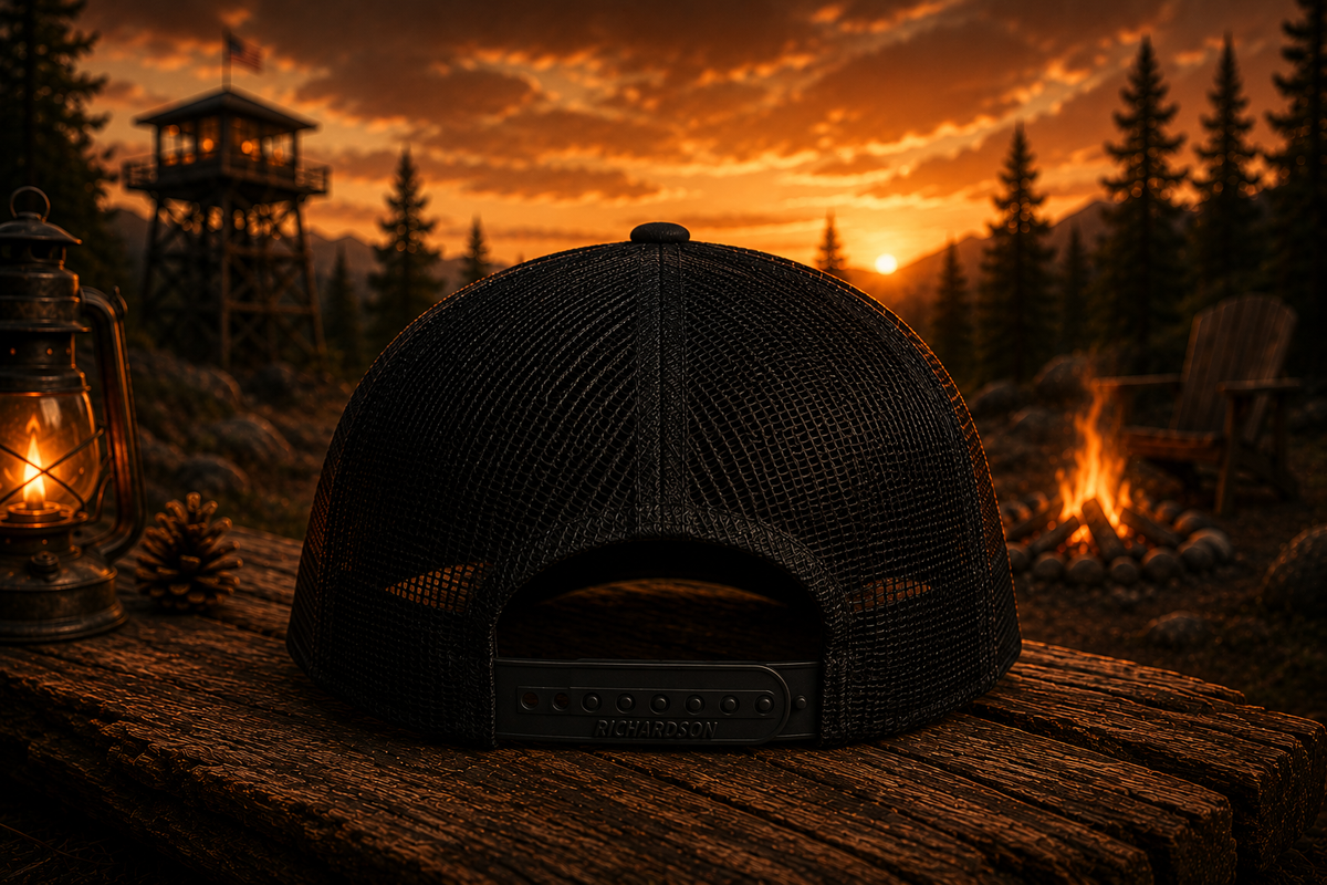Fire Lookout Tower Trucker Hat, Camping Hat, Mountain Forest Cap, Outdoor Adventure Hat, Embroidered Hiking Cap