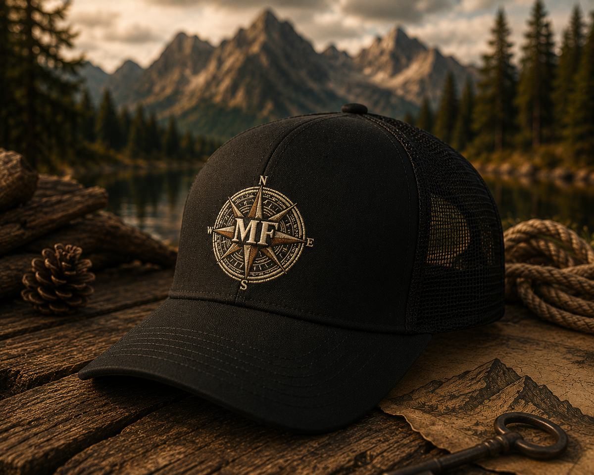 Compass Trucker Hat, Adventure Cap, Outdoor Hat, Hiking Gift, Road Trip Mountain Hat