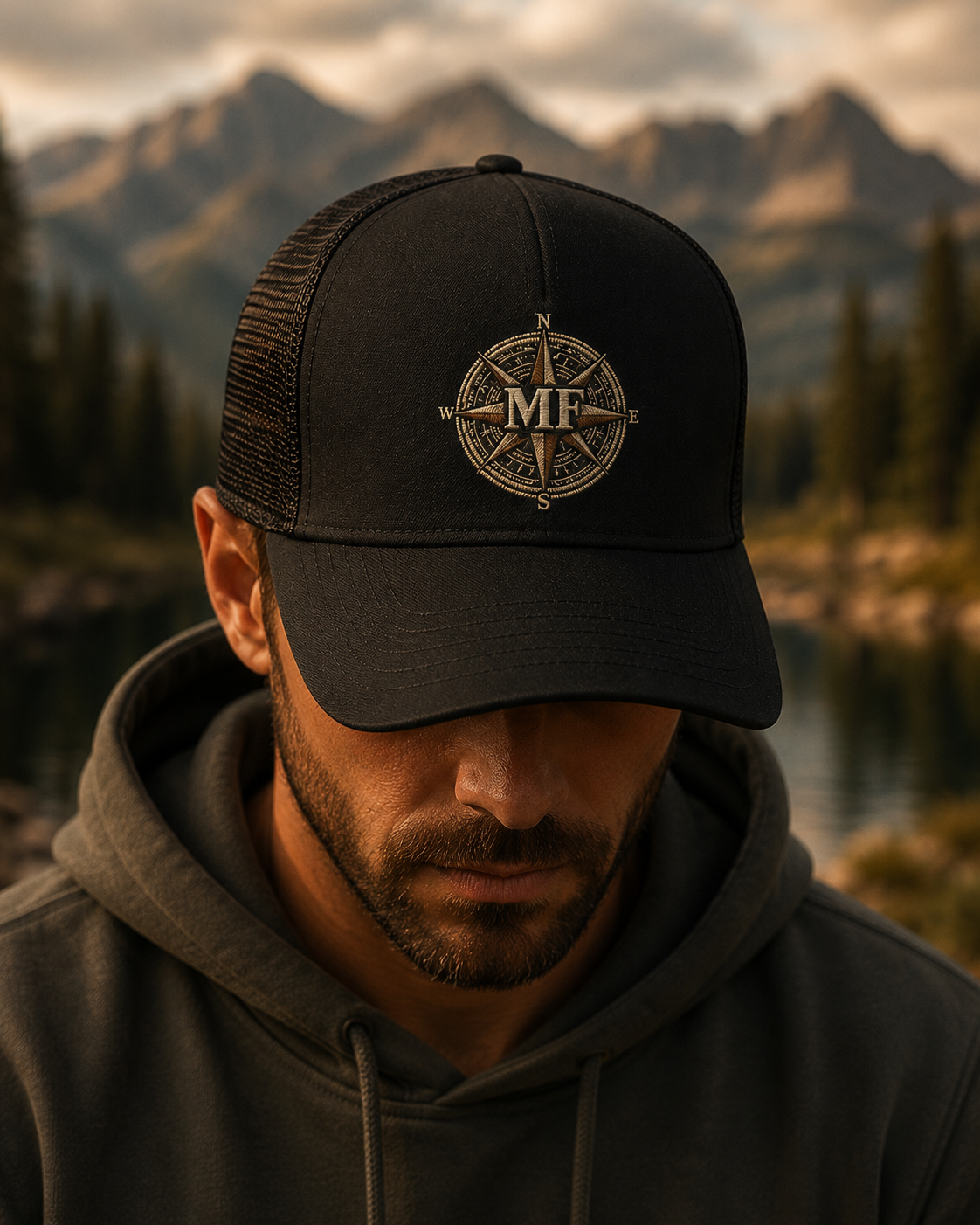 Compass Trucker Hat, Adventure Cap, Outdoor Hat, Hiking Gift, Road Trip Mountain Hat