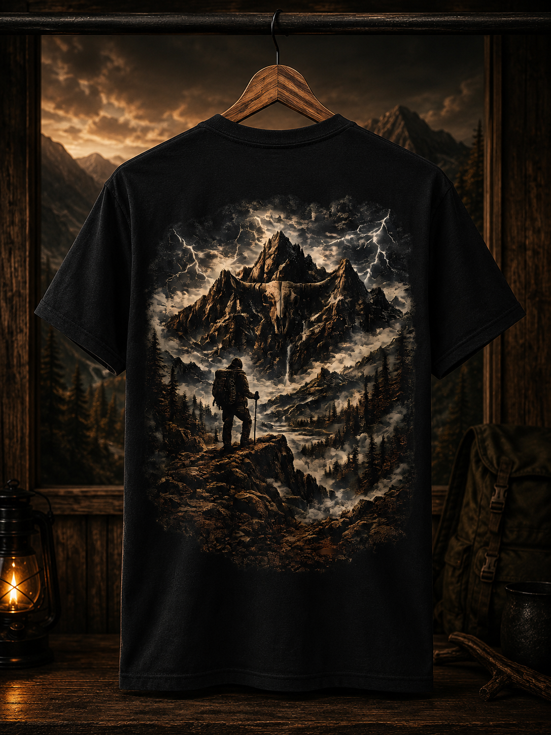 Mountain Wanderer Tee | Longhorn Skull Wilderness Adventure Shirt