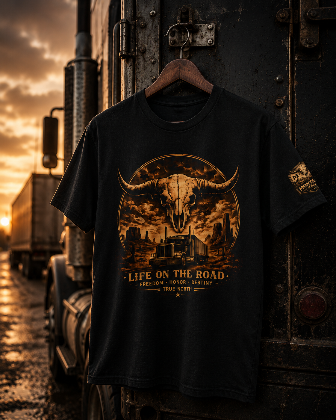 Life On The Road Truck Driver Shirt | Western Longhorn Skull Tee