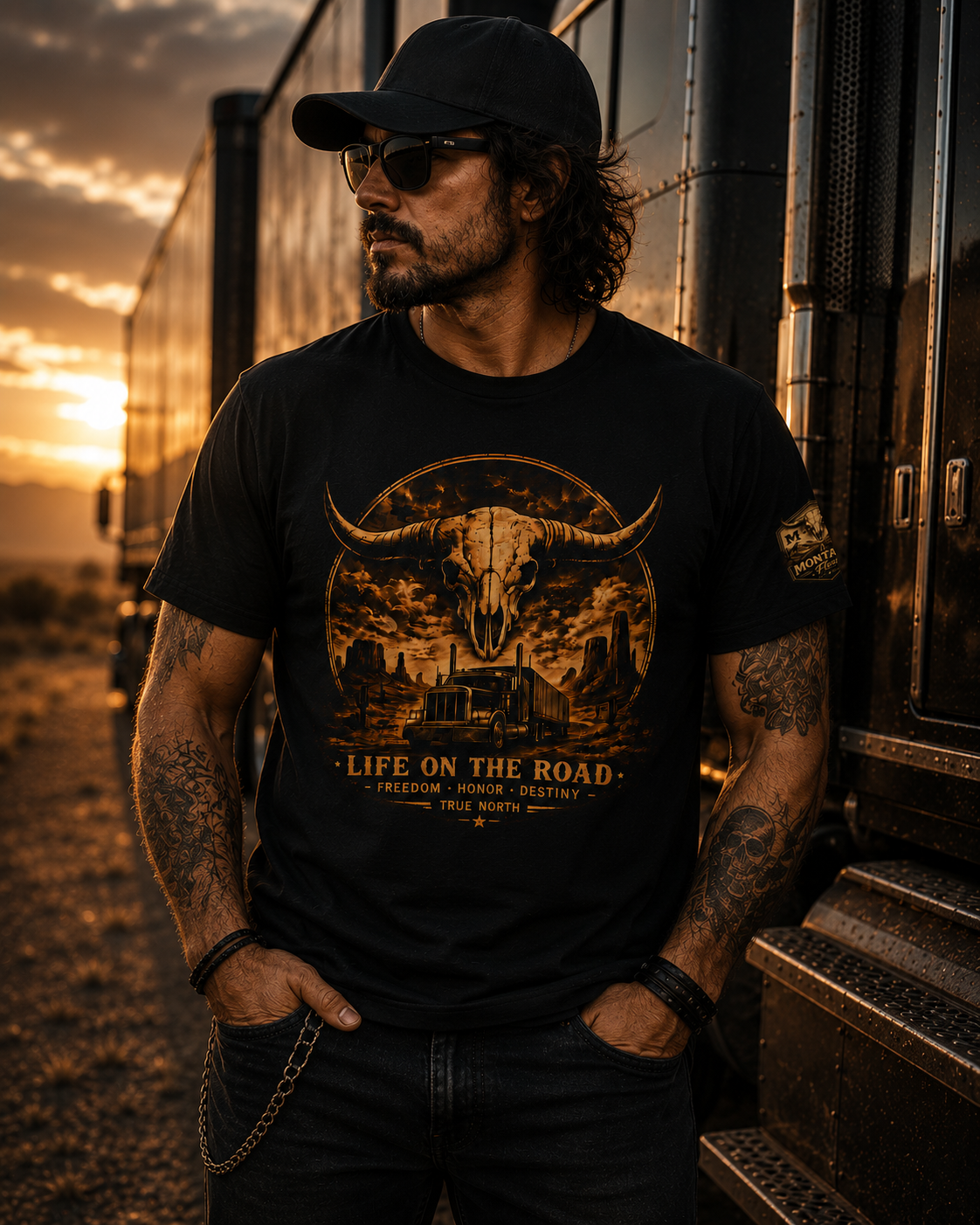 Life On The Road Truck Driver Shirt | Western Longhorn Skull Tee