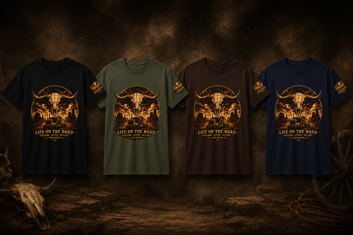 Life On The Road Truck Driver Shirt | Western Longhorn Skull Tee