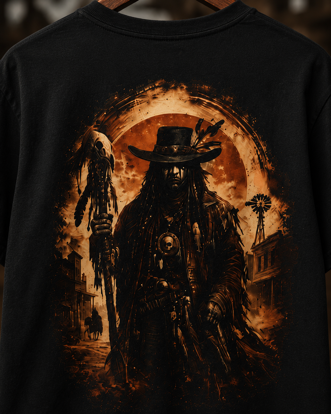 Dark Western Cowboy Shirt, Outlaw Graphic Tee, Gothic Cowboy T Shirt, Tribal Skull Western Tee, Vintage Cowboy Gift for Men