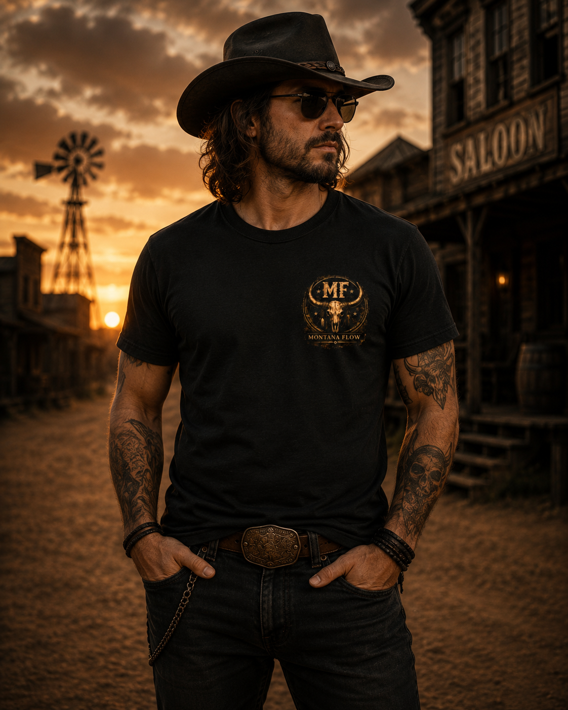 Dark Western Cowboy Shirt, Outlaw Graphic Tee, Gothic Cowboy T Shirt, Tribal Skull Western Tee, Vintage Cowboy Gift for Men