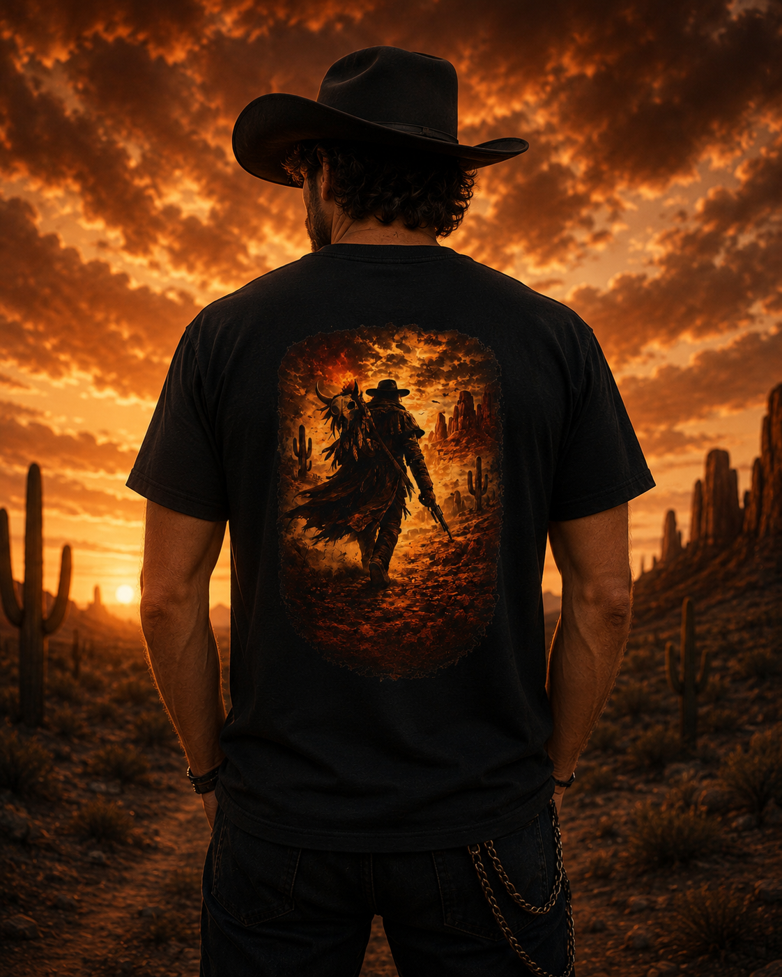 Dark Western Shirt, Cowboy Back Print Tee, Vintage Outlaw Graphic T-Shirt, Desert Rider Skull Shirt, Gothic Western Gift