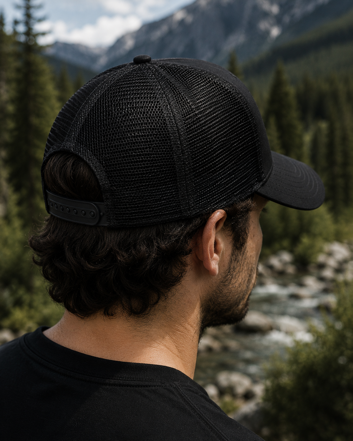 Mountain Trucker Hat, Forest Snapback Cap, Hiking Outdoor Hat, Pine Tree Mesh Cap, Nature Lover Gift