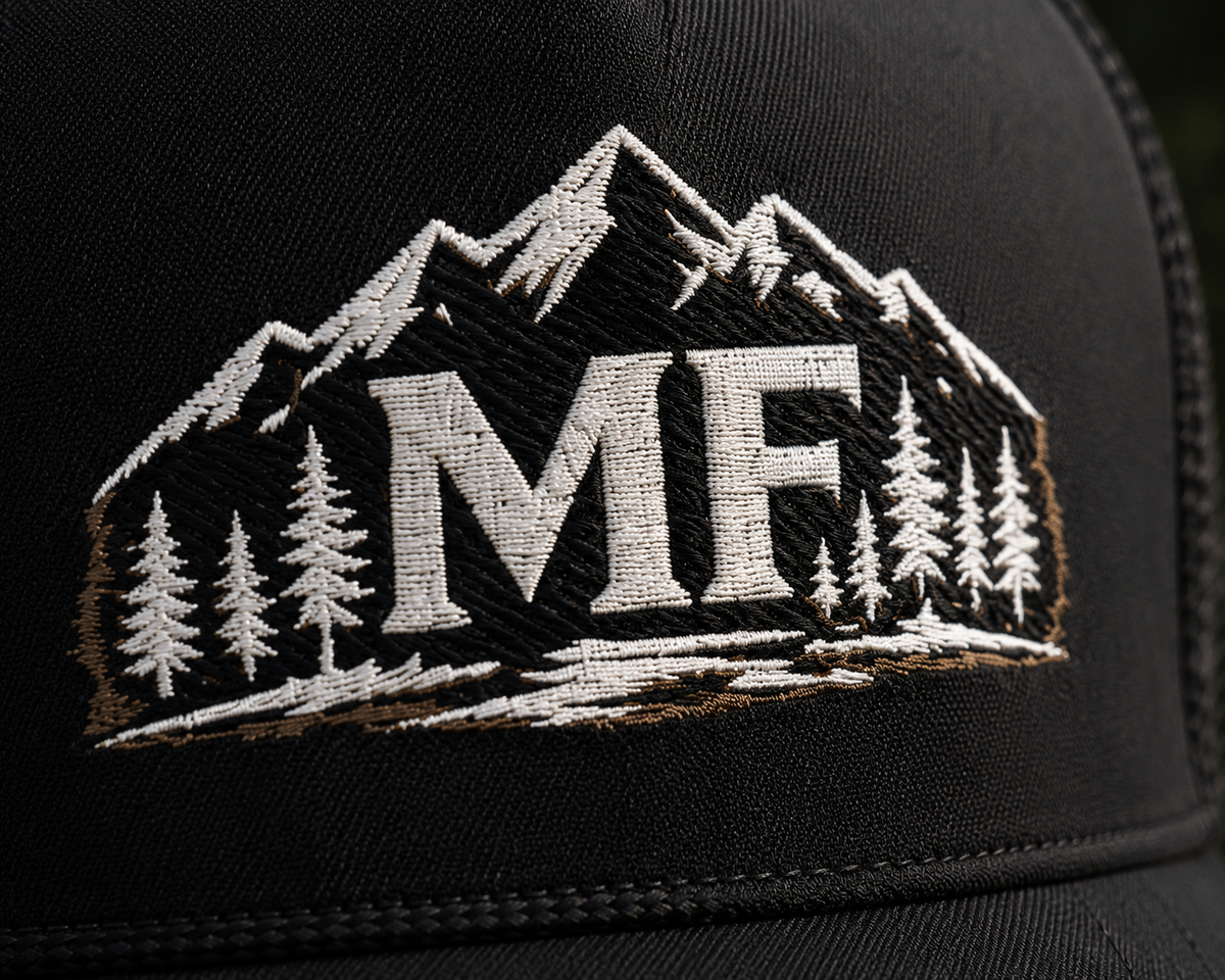 Mountain Trucker Hat, Forest Snapback Cap, Hiking Outdoor Hat, Pine Tree Mesh Cap, Nature Lover Gift
