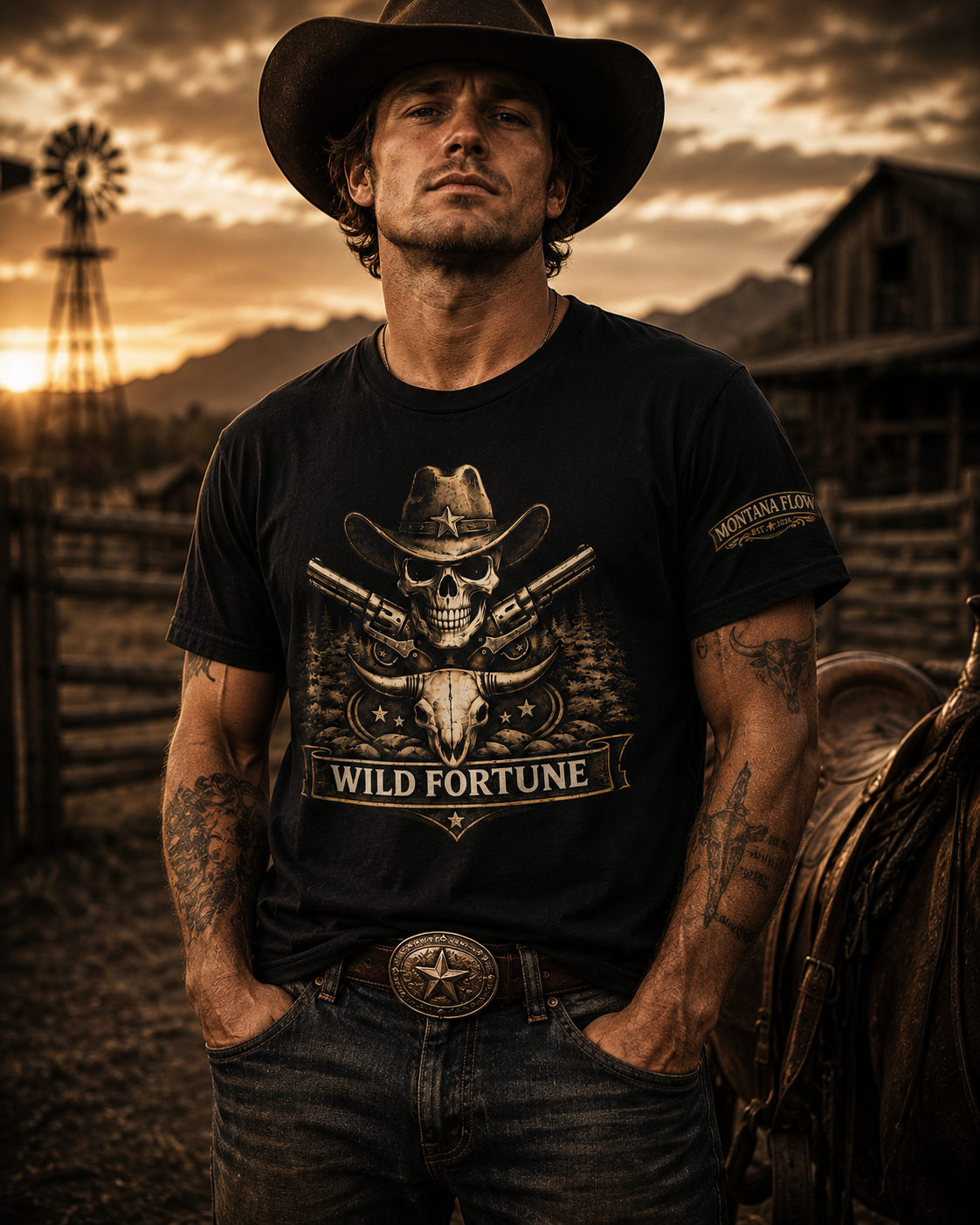 Chemise tête de mort western, t-shirt graphique tête de mort de cow-boy, t-shirt vintage de cow-boy, chemise hors-la-loi, chemise tête de mort de taureau, cadeau country western
