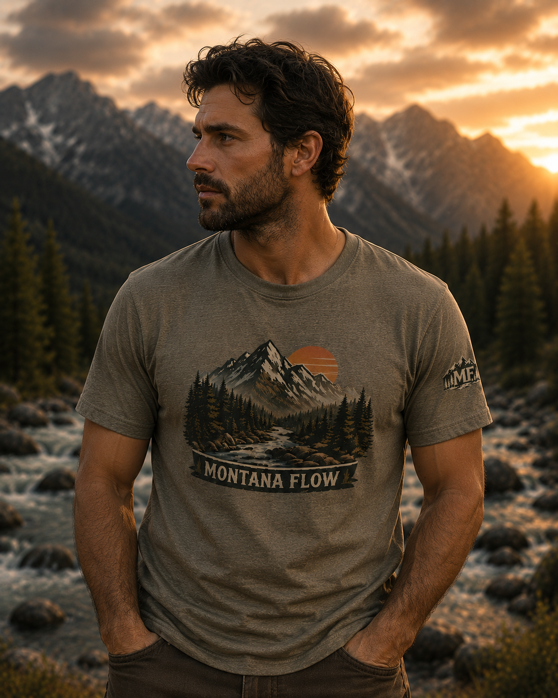 Chemise Rivière de Montagne, T-shirt Vintage à Motif Nature, Chemise de Randonnée et Camping, T-shirt d'Extérieur Parc National
