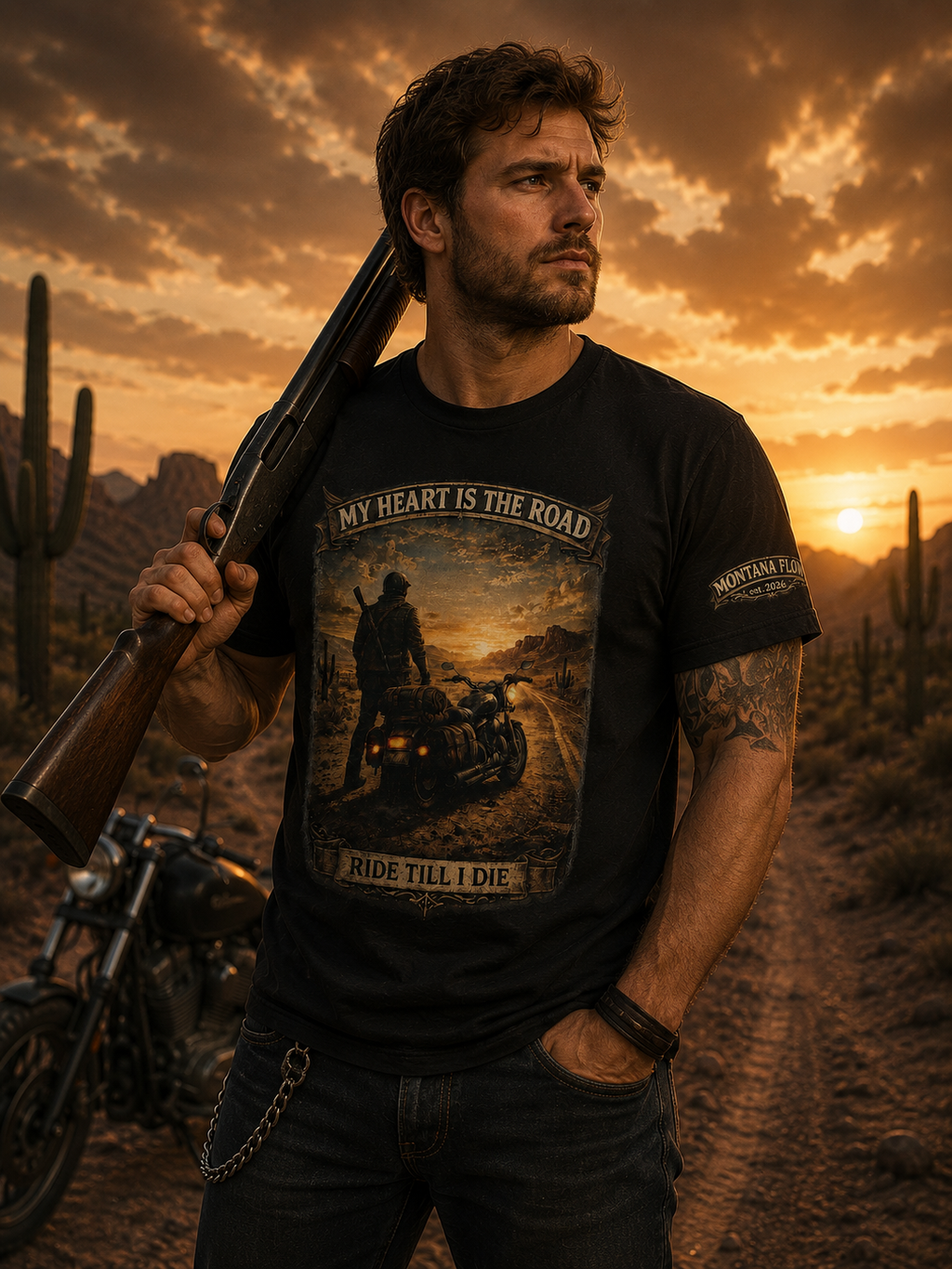 Biker Shirt Ride Till I Die, My Heart Is The Road Tee, Motorcycle Graphic Shirt, Vintage Western Desert Rider Gift