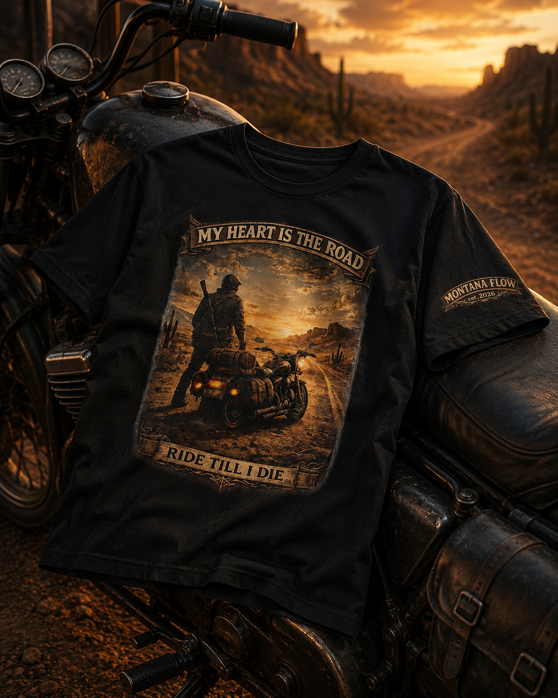 Biker Shirt Ride Till I Die, My Heart Is The Road Tee, Motorcycle Graphic Shirt, Vintage Western Desert Rider Gift