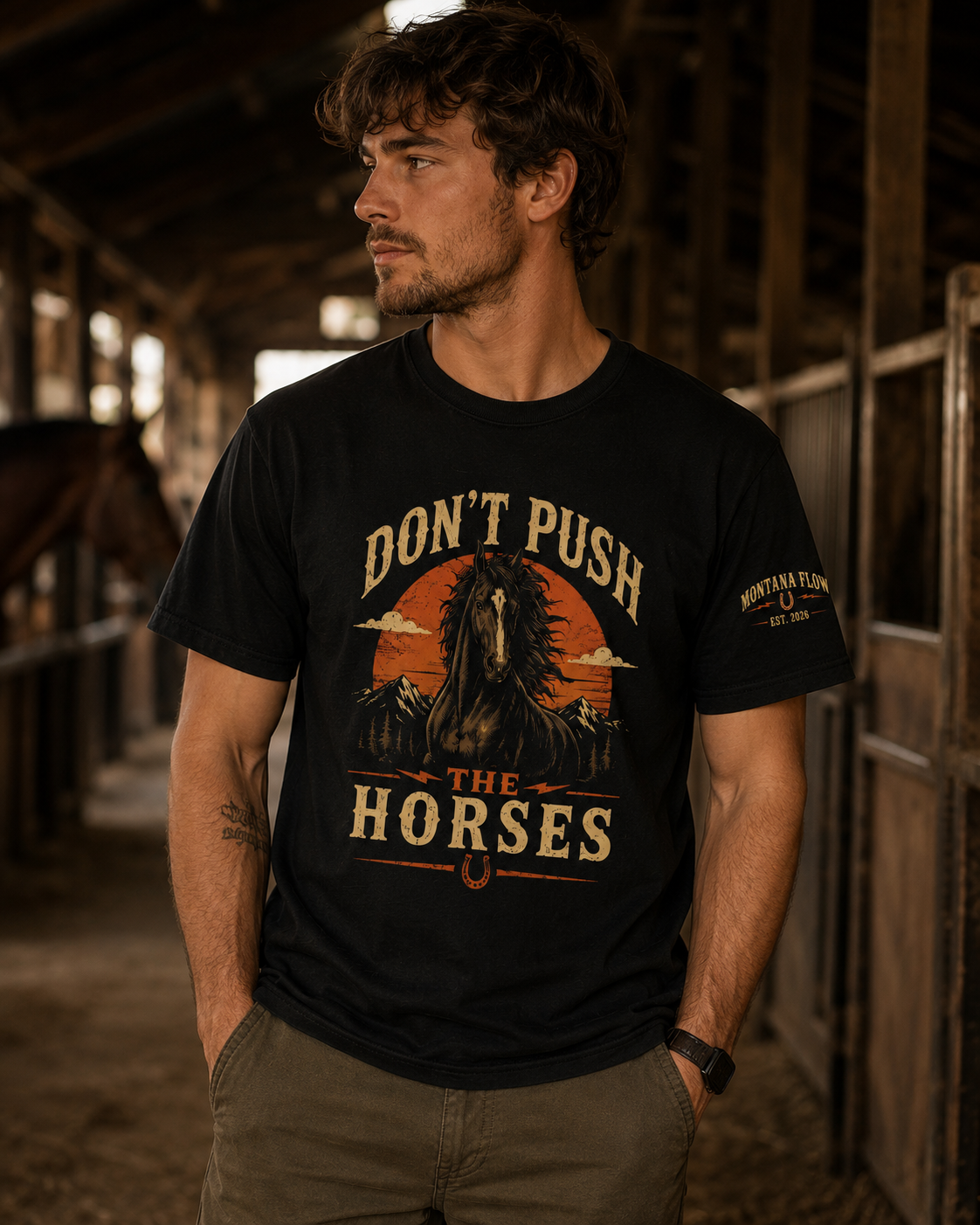 Don't Push The Horses Shirt, Western Horse Shirt, Cowboy Tee, Ranch Graphic T-Shirt, Horse Lover Gift, Country Western Unisex Tee